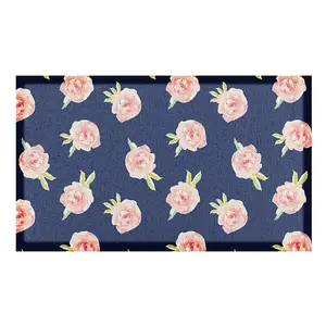 Navy Pink Roses Indoor & Outdoor Doormat - 70x40cm