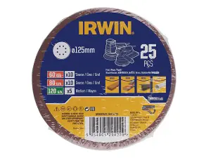 IRWIN 125mm Sanding Disc Set - 25 Premium Discs for Eccentric Sanders