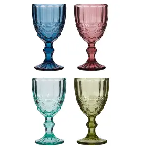 Set of 4 Mix Match Coloured Drinking Glasses Wine Goblets Wedding Décor Ideas 350ml