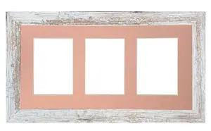 Metro Distressed White Frame with Pink Mount for 3 Image Sizes 7 x 5 Inch