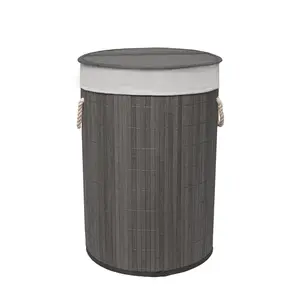 MantraRaj Bamboo Laundry Basket with Handles 50L Folding Bamboo Hamper Basket With Lid (Grey)