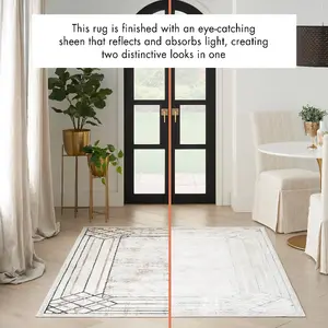 Ivory Cream Abstract Modern Bordered Rug Easy to clean Living Room and Bedroom-274cm X 366cm