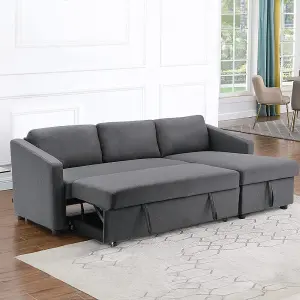 Dark Grey L Shaped Sofa Bed Fabric 3 Seater Corner Couch with Storage Chaise Lounge