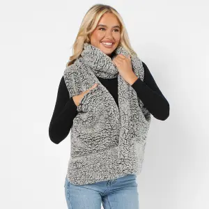 Teddy Fleece Scarf Long Thermal Soft Pockets Hand Neck Warmer Marl, Charcoal