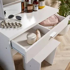 Home Source Berlin Dressing Table Set with Mirror and Stool White