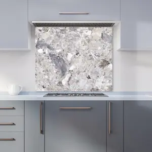 Silver Quartz Effect Premium Glass Kitchen Splashback W600mm x H600mm