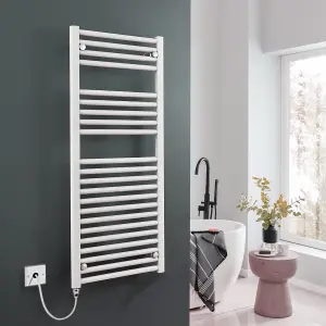 Bray Electric Heated Towel Rail, Prefilled, Straight, White - W500 x H1500 mm