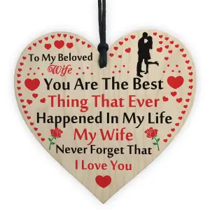 Red Ocean Wife Gifts Wooden Heart Gifts for Wife on Valentines Birthday Romantic Anniversary Wedding Gifts for Wife