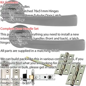 Door Handle & Latch Pack - Satin Chrome - Angled Arch Bar Lever On Round Rose