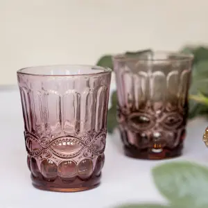 Set of 4 Vintage Luxury Rose Quartz & Purple Drinking Wine Glass Tumblers 240ml