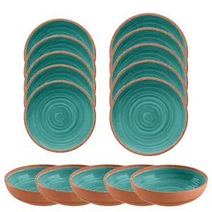 Purely Home Rustic Swirl Turquoise Melamine 15 Piece Outdoor Dinnerware Set of 5