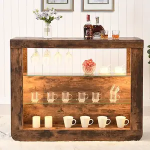 Fiesta Smoked Oak Bar Table Unit With 4 Ripple Grey Stools