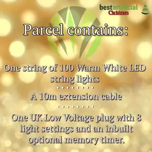 100 Warm White LED's 10m/32ft Clear Cable MAINS Power Connectable Indoor Outdoor Waterproof String Lights Garden Party