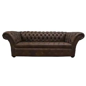 Chesterfield 3 Seater Sofa Buttoned Seat Cracked Wax T Brown Leather In Balmoral Style