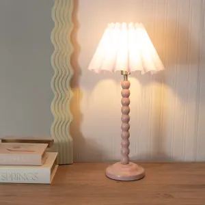 ValueLights Bobbins Painted Rose Table Lamp with Lilac Scallop Tapered Lamp Shade