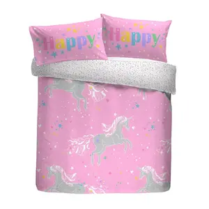  Pink/Blue/Yellow 120 TC Reversible Duvet Cover Set Double Duvet Cover + 2 Standard Pillowcases