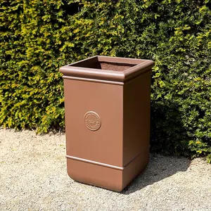 Primose Matte Fibrecotta Debossed Tall Cube Planter In Brown 43cm