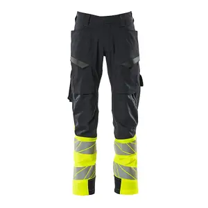 Mascot Accelerate Safe Ultimate Stretch Trousers with Thigh Pockets - Dark Navy/Hi-Vis Yellow  (34.5) (Leg Length - Short)