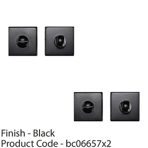 2 PACK - Square Rose Thumbturn & Release Lock - Matt Black - Bathroom Door WC