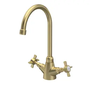 Fireclay Kitchen Bundle - Single Bowl Butler Sink with Tap Ledge, Waste & Mono Tap, 595mm - Brushed Brass - Balterley