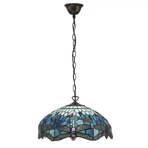 Luminosa Dragonfly Tiffany 3 Light Medium Ceiling Pendant Bronze, Blue