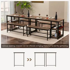 Costway 3PCS Dining Table Set Kitchen Table & 2 Benches W/ Storage Shelf Wine Rack