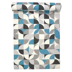 Rasch Retro Rounded Geometric Teal Wallpaper Textured Paste The Wall Vinyl