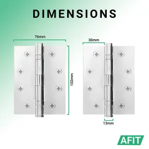 AFIT Polished Chrome Door Hinges - 4 Inch / 102mm  Internal Fire Door Hinges - 4 Pairs