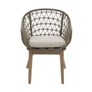 Interiors by Premier Rattan Armchair, Airy Single Chair with Grey Cushioning Dining Chair, Wooden Legs Outdoor Chair, Hand-woven