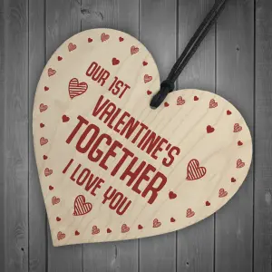 Our 1st Valentines Together Gift For Girlfriend Boyfriend Wood Heart Love Gift Keepsake