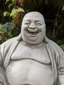 Sitting Happy Wood Buddha Sculpture