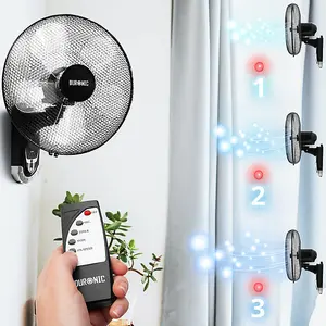 Duronic FN55 BK Wall Mounted Fan, Oscillating/Rotating 16 Inch Head, 60W Power - 3 Speeds, Timer Function, Remote Control (black)