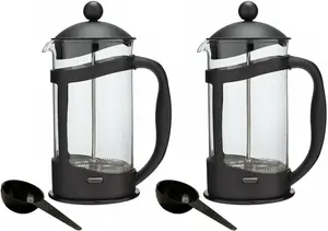 simpa 1 Litre / 8 Cup Black Plastic Cafetiere French Press Pot - Set of 2