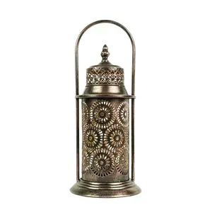 Festive Lights 39cm Solar Powered Bronze Moroccan Garden Metal Lantern