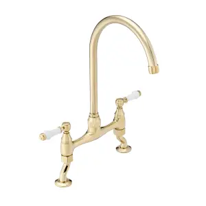 ENKI Astbury Traditional Gold Bridge with Adjustable Legs Mixer Tap for Kitchen Sink