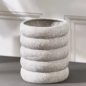 Grey Rippled Ceramic Planter with Speckled Finish Indoor Stoneware Decorative Plant Pot