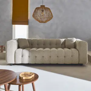 sweeek. 3-seater sofa upholstered in textured boucle fabric Leon Beige 99x229x71 cm