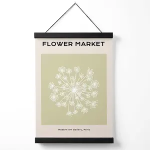 Green and Beige Dandelion Flower Market Simplicity Medium Poster with Black Hanger