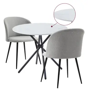 Hallowood Furniture Cullompton Small Round Dining Table 90cm with 2 Light Grey Fabric Chairs