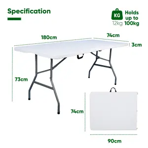 Outdoor FOLDING Table 6FT/180cm Large with Carry Handle - Heavy Duty Table for a Party, Camping, Catering & Picnic