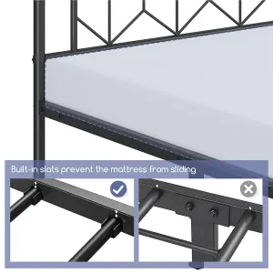 Yaheetech Black 4ft6 Double Metal Bed Frame with Diamond Pattern Headboard and Footboard