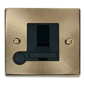 Antique Brass 13A Fused Connection Unit Switched With Flex - Black Trim - SE Home