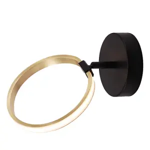 Modern Fully Adjustable Gold Ring LED Ceiling or Wall Light with Mat Black Base