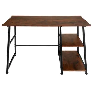 Desk Paisley - trapezoidal frame, shelf with 2 storage compartments - Industrial wood dark, rustic