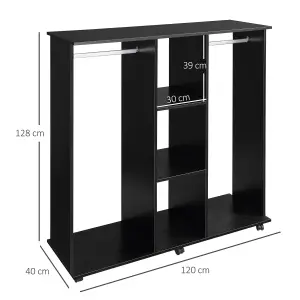 HOMCOM Mobile Double Open Wardrobe w/ Clothes Hanging Rail Colthing Black