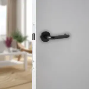 URBNLIVING 125mm Length 2 Pcs Return Metal & Black Rose Lever Latch Door Handles Set