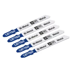 Sealey 75mm 21 TPI Metal Jigsaw Blade For Power Tools Pack of 5 Pieces SJBT118AF