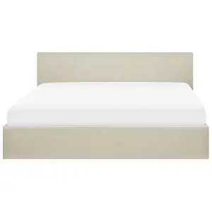 Fabric EU Super King Size Ottoman Bed Beige ORBEY