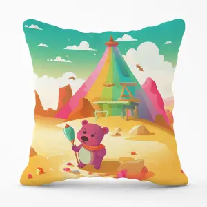 Purple Bear On A Beach Holiday Cushions 45cm x 45cm