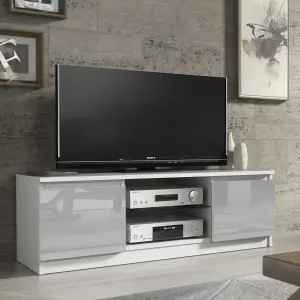 TV Unit 120cm Modern White with High Gloss Grey Doors - Creative Furniture